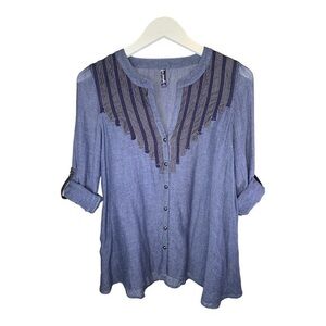 Free People Chambry Sheer Long Flowy Button Down Tunic Blouse Top
